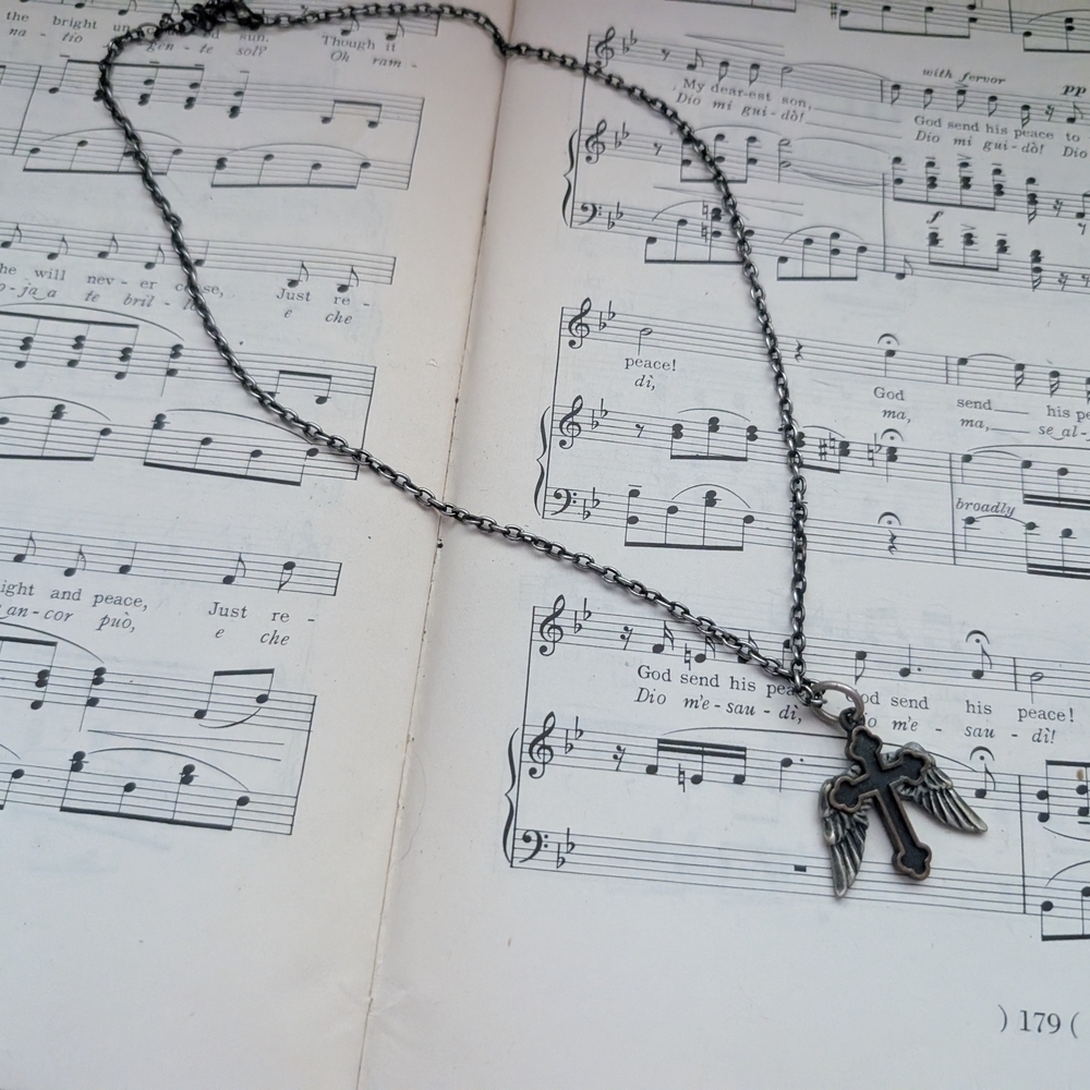 Silver Wing Cross Pendant Necklace